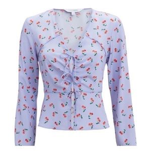 INTERMIX 🍒 Kristen 100% Silk Printed Tie Blouse